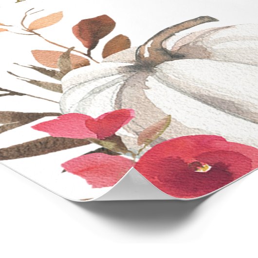 Herfst in Liefde Pompoen Bloemen Huwelijk Welkom Poster (Hoek)