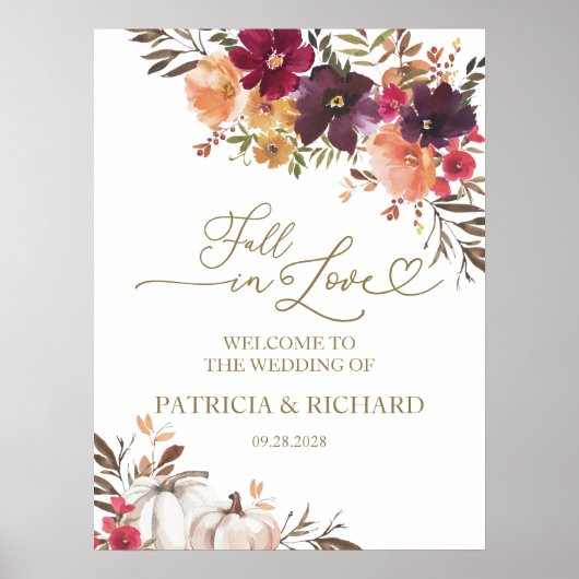 Herfst in Liefde Pompoen Bloemen Huwelijk Welkom Poster (Voorkant)