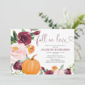 Herfst in liefde pompoen bloemenbordeaux vrijgezel kaart (Staand voorkant)