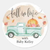 Herfst in Liefde Pompoen Boerderij Vrachtwagen Bab Ronde Sticker (Voorkant)