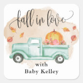 Herfst in Liefde Pompoen Boerderij Vrachtwagen Bab Vierkante Sticker (Voorkant)