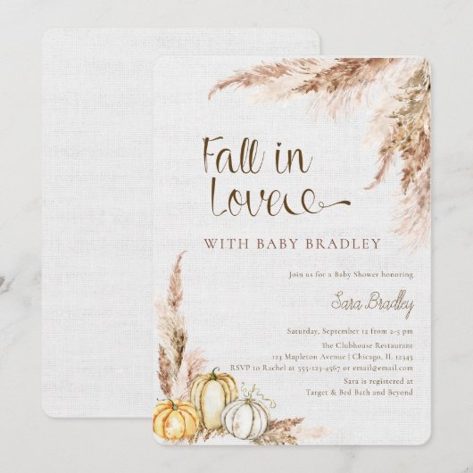 Herfst in liefde Pompoen Boho pampas gras baby sho Kaart (Voorkant / Achterkant)