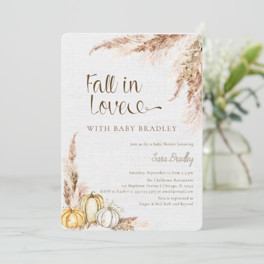 Herfst in liefde Pompoen Boho pampas gras baby sho Kaart (Staand voorkant)