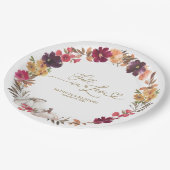 Herfst in Liefde Pompoen Bourgondië Bloemen Huweli Papieren Bordje (Gekanteld)