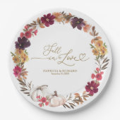 Herfst in Liefde Pompoen Bourgondië Bloemen Huweli Papieren Bordje (Voorkant)