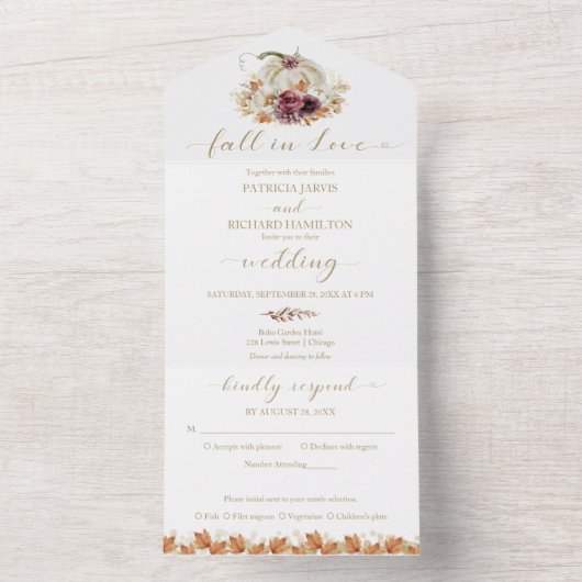 Herfst in liefde pompoen bruiloft all in one uitnodiging (Binnen)