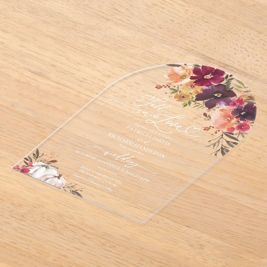 Herfst in liefde pompoen bruiloft Bourgondië Acryl Uitnodigingen (Laagn)