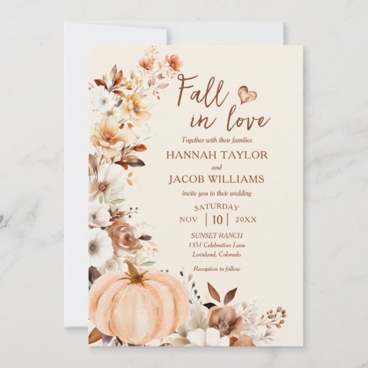 Herfst in liefde pompoen bruiloft kaart (Voorkant)