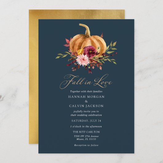 Herfst in liefde pompoen bruiloft uitnodiging (Voorkant / Achterkant)