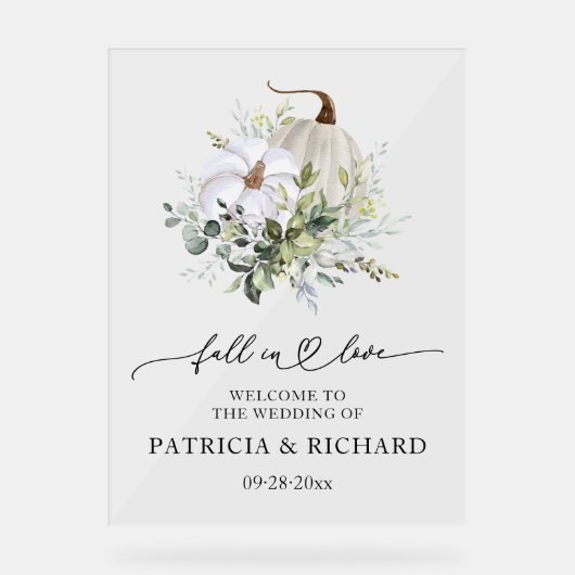 Herfst in liefde Pompoen bruiloft welkom teken Acryl Bord (Voorkant)