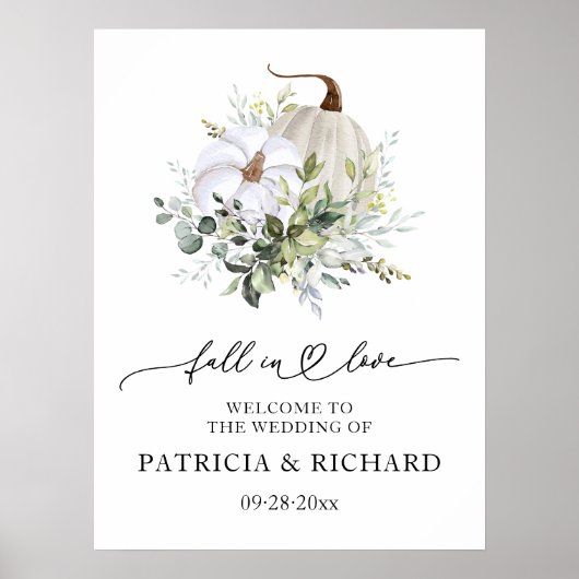 Herfst in liefde Pompoen bruiloft welkom teken Poster (Voorkant)