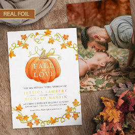 Herfst in Liefde pompoen en verlaat waterverf brui Folie Uitnodiging