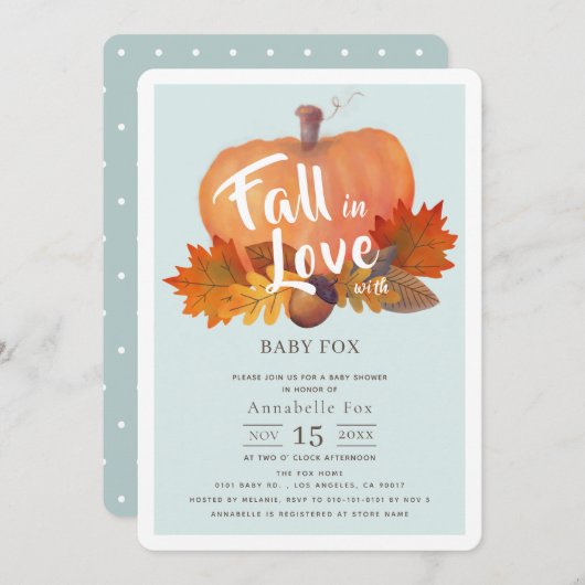 Herfst in Liefde Pompoen Fall Blauw Baby shower Kaart (Voorkant / Achterkant)