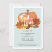 Herfst in Liefde Pompoen Fall Blauw Baby shower Kaart (Voorkant)