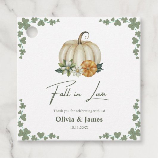 Herfst in Liefde Pompoen Greenery Sage Green Weddi Bedankjes Labels (Voorkant)