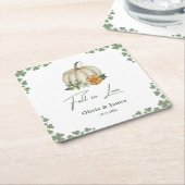 Herfst in Liefde Pompoen Greenery Sage Green Weddi Kartonnen Onderzetters (Schuin)