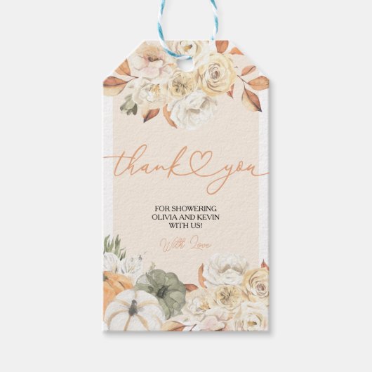 Herfst in Liefde Pompoen Herfst Baby shower Cadeaulabel (Voorkant)