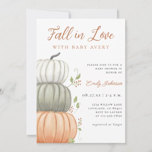 Herfst in Liefde Pompoen Herfst Baby shower Kaart (Voorkant)