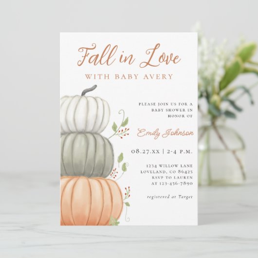 Herfst in Liefde Pompoen Herfst Baby shower Kaart (Staand voorkant)