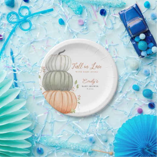 Herfst in Liefde Pompoen Herfst Baby shower Papieren Bordje (Feest)