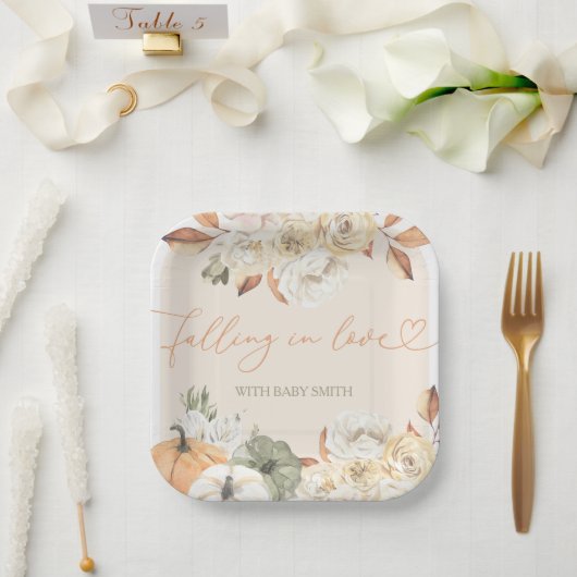 Herfst in Liefde Pompoen Herfst Baby shower Papieren Bordje (Huwelijk)