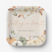 Herfst in Liefde Pompoen Herfst Baby shower Papieren Bordje (Voorkant)