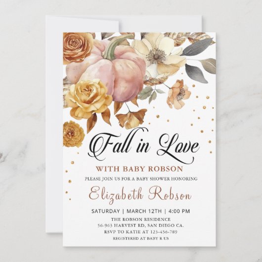 Herfst in Liefde Pompoen Herfst Baby shower Uitnod Kaart (Voorkant)