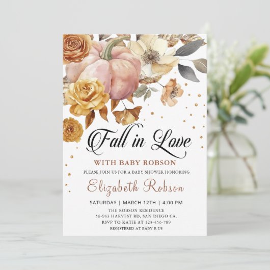 Herfst in Liefde Pompoen Herfst Baby shower Uitnod Kaart (Staand voorkant)