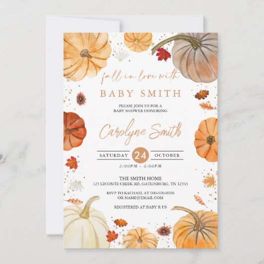 Herfst in Liefde Pompoen Herfst Baby shower Uitnod Kaart (Voorkant)