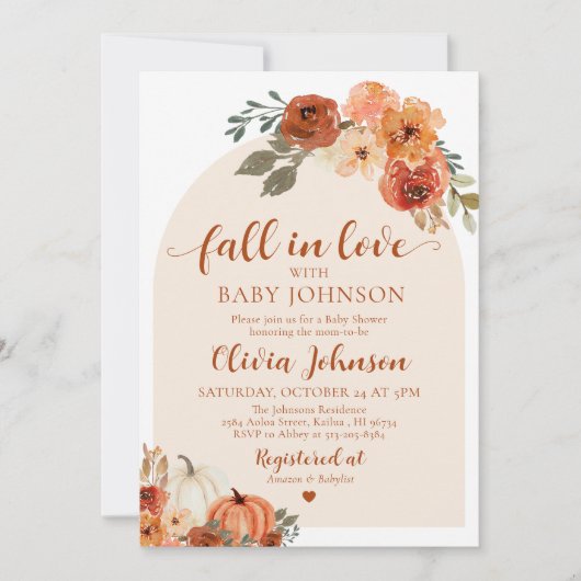 Herfst in Liefde Pompoen Herfst Baby shower Uitnod Kaart (Voorkant)