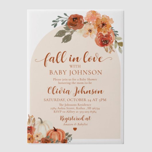 Herfst in Liefde Pompoen Herfst Baby shower Uitnod Vellum Uitnodigingen (Voorkant)