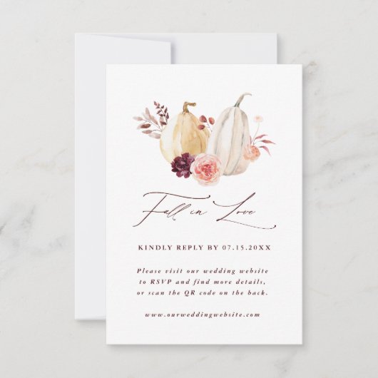 Herfst in Liefde Pompoen Herfst Trouwen QR Code RSVP Kaartje (Voorkant)