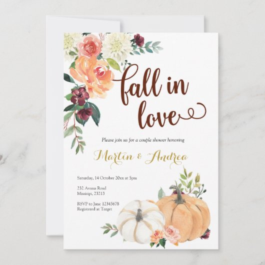 herfst in liefde pompoen paar douche uitnodiging (Voorkant)