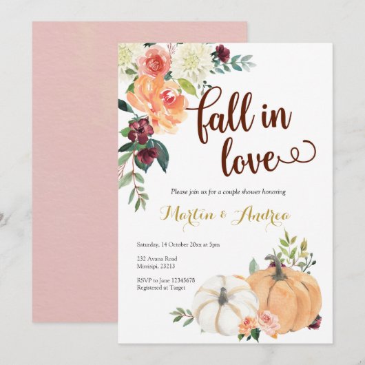 herfst in liefde pompoen paar douche uitnodiging (Voorkant / Achterkant)