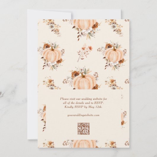 Herfst in Liefde Pompoen QR Code Huwelijksuitnodig Kaart (Achterkant)