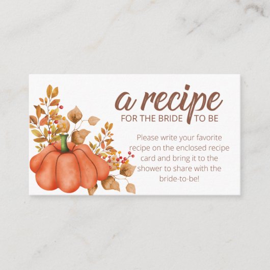 Herfst in liefde pompoen recept voor de bruid informatiekaartje (Voorkant)