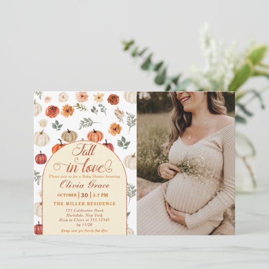 Herfst in liefde pompoen rustiek Baby shower foto Kaart (Staand voorkant)