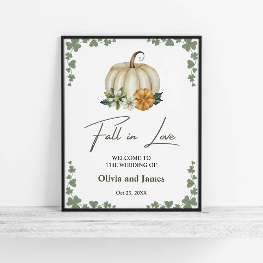 Herfst in Liefde Pompoen Sage Green Wedding Welkom Poster