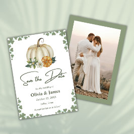 Herfst in Liefde Pompoen Sage Groene Foto Wedding Save The Date
