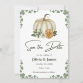 Herfst in Liefde Pompoen Sage Groene Foto Wedding Save The Date (Voorkant)