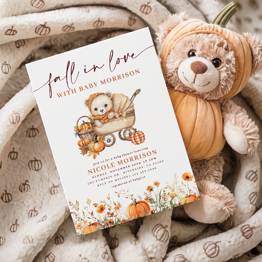 Herfst in Liefde Pompoen Teddy Bear Bloemen Baby s Kaart