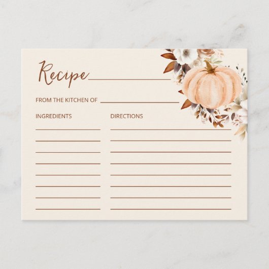 Herfst in Liefde Pompoen Vrijgezellenfeest Recept  Briefkaart (Voorkant)