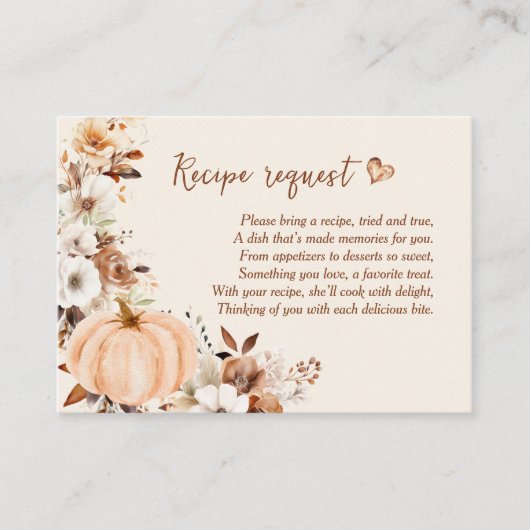 Herfst in Liefde Pompoen Vrijgezellenfeest Recept  Informatiekaartje (Voorkant)