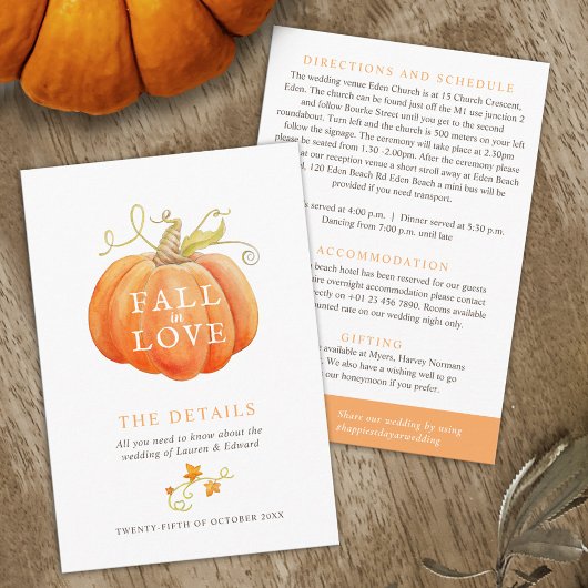 Herfst in liefde pompoen waterverf bruiloft detail informatiekaartje