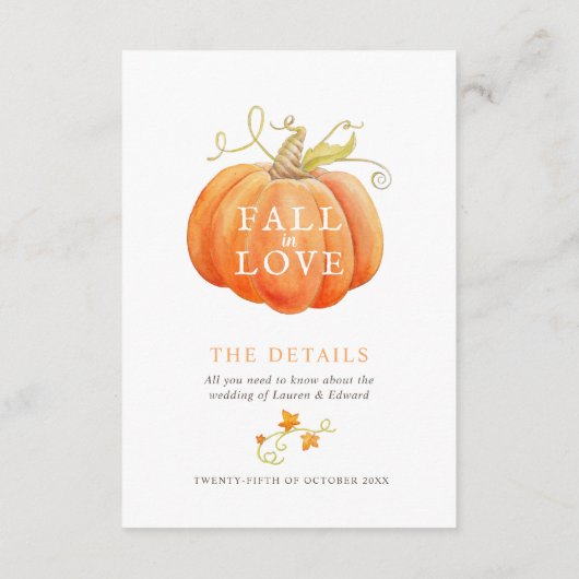 Herfst in liefde pompoen waterverf bruiloft detail informatiekaartje (Achterkant)