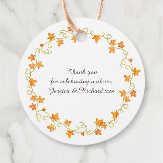 Herfst in liefde pompoen waterverf kunst bruiloft bedankjes labels (Achterkant)