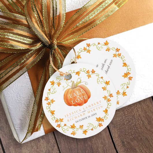 Herfst in liefde pompoen waterverf kunst bruiloft bedankjes labels