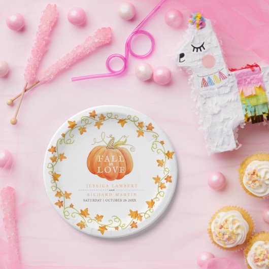 Herfst in liefde pompoen waterverf kunst bruiloft papieren bordje (Feest)