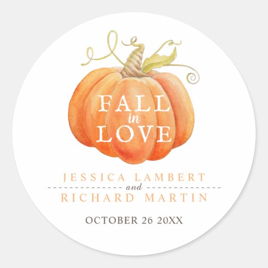 Herfst in liefde pompoen waterverf kunst bruiloft ronde sticker (Voorkant)