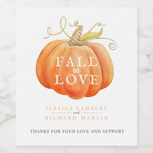 Herfst in liefde pompoen waterverf kunst bruiloft wijn etiket (Enkel label)